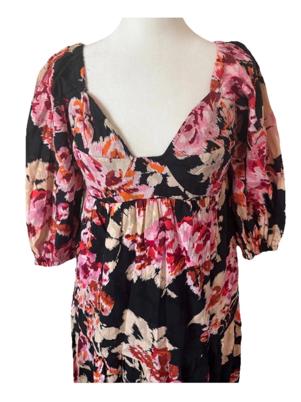 Anthropologie Somerset Floral Puff Sleeve Maxi Dress Black Pink Medium NWT - Picture 8 of 15